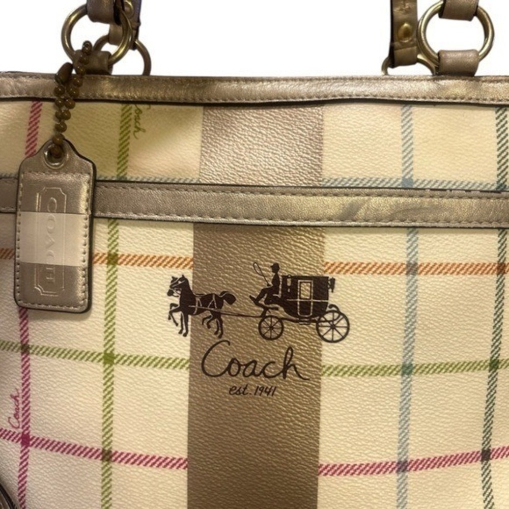 Coach Tattersall Plaid Tartan Tote Bag ✨ Gold Metallic Trim Y2K - Picture 1 of 7